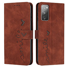 Leather Case Stands Flip Cover Holder Y03X for Samsung Galaxy S20 FE 4G Brown