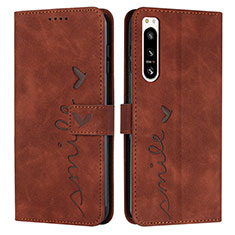 Leather Case Stands Flip Cover Holder Y03X for Sony Xperia 5 IV Brown