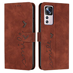 Leather Case Stands Flip Cover Holder Y03X for Xiaomi Mi 12T 5G Brown