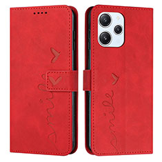 Leather Case Stands Flip Cover Holder Y03X for Xiaomi Redmi 12 4G Red