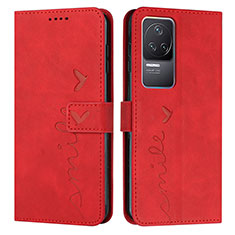 Leather Case Stands Flip Cover Holder Y03X for Xiaomi Redmi K50 5G Red