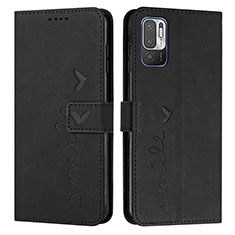 Leather Case Stands Flip Cover Holder Y03X for Xiaomi Redmi Note 10T 5G Black