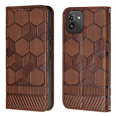 Leather Case Stands Flip Cover Holder Y04B for Samsung Galaxy A03 Brown