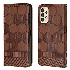 Leather Case Stands Flip Cover Holder Y04B for Samsung Galaxy A13 4G Brown
