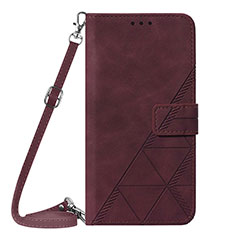 Leather Case Stands Flip Cover Holder Y04B for Samsung Galaxy A32 5G Red Wine