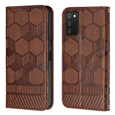 Leather Case Stands Flip Cover Holder Y04B for Samsung Galaxy M02s Brown