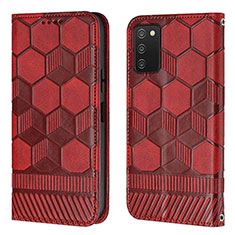 Leather Case Stands Flip Cover Holder Y04B for Samsung Galaxy M02s Red