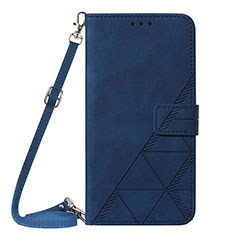 Leather Case Stands Flip Cover Holder Y04B for Samsung Galaxy M12 Blue