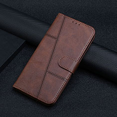 Leather Case Stands Flip Cover Holder Y04X for Motorola Moto E22 Brown