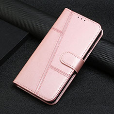 Leather Case Stands Flip Cover Holder Y04X for Motorola Moto E22 Rose Gold