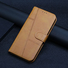 Leather Case Stands Flip Cover Holder Y04X for Motorola Moto E22S Light Brown