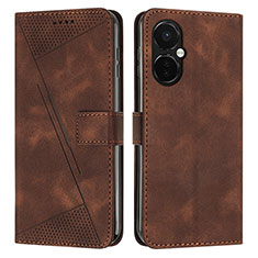 Leather Case Stands Flip Cover Holder Y04X for OnePlus Nord CE 3 Lite 5G Brown