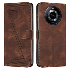 Leather Case Stands Flip Cover Holder Y04X for Realme Narzo 60 Pro 5G Brown