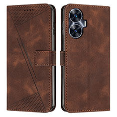 Leather Case Stands Flip Cover Holder Y04X for Realme Narzo N55 Brown