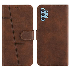 Leather Case Stands Flip Cover Holder Y04X for Samsung Galaxy M32 5G Brown