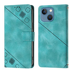 Leather Case Stands Flip Cover Holder Y05B for Apple iPhone 13 Cyan