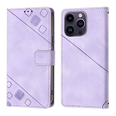 Leather Case Stands Flip Cover Holder Y05B for Apple iPhone 13 Pro Purple