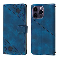 Leather Case Stands Flip Cover Holder Y05B for Apple iPhone 14 Pro Blue