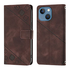 Leather Case Stands Flip Cover Holder Y05B for Apple iPhone 15 Brown