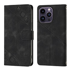 Leather Case Stands Flip Cover Holder Y05B for Apple iPhone 15 Pro Black