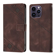 Leather Case Stands Flip Cover Holder Y05B for Apple iPhone 15 Pro Brown