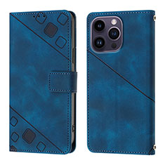 Leather Case Stands Flip Cover Holder Y05B for Apple iPhone 16 Pro Blue