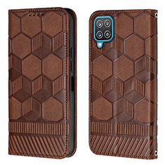 Leather Case Stands Flip Cover Holder Y05B for Samsung Galaxy A12 5G Brown