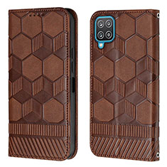 Leather Case Stands Flip Cover Holder Y05B for Samsung Galaxy A12 Brown