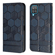 Leather Case Stands Flip Cover Holder Y05B for Samsung Galaxy M12 Blue