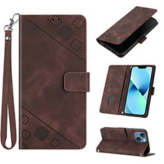 Leather Case Stands Flip Cover Holder Y06B for Apple iPhone 14 Plus Brown