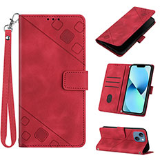 Leather Case Stands Flip Cover Holder Y06B for Apple iPhone 15 Red