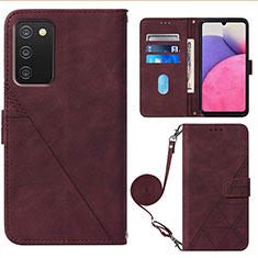 Leather Case Stands Flip Cover Holder Y07B for Samsung Galaxy A02s Red Wine