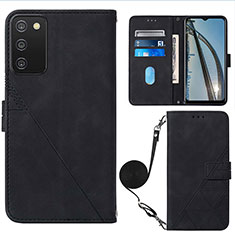 Leather Case Stands Flip Cover Holder Y07B for Samsung Galaxy A03s Black