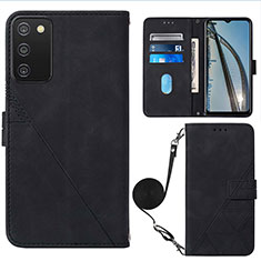 Leather Case Stands Flip Cover Holder Y07B for Samsung Galaxy M02s Black