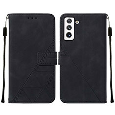 Leather Case Stands Flip Cover Holder Y07B for Samsung Galaxy S22 Plus 5G Black