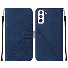 Leather Case Stands Flip Cover Holder Y07B for Samsung Galaxy S22 Plus 5G Blue