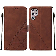 Leather Case Stands Flip Cover Holder Y07B for Samsung Galaxy S23 Ultra 5G Brown