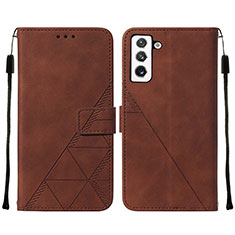 Leather Case Stands Flip Cover Holder Y07B for Samsung Galaxy S24 Plus 5G Brown