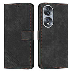 Leather Case Stands Flip Cover Holder Y07X for Huawei Honor X7b Black