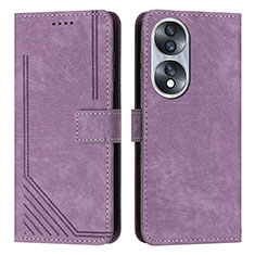 Leather Case Stands Flip Cover Holder Y07X for Huawei Honor X7b Purple