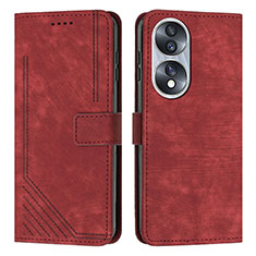 Leather Case Stands Flip Cover Holder Y07X for Huawei Honor X7b Red