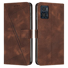 Leather Case Stands Flip Cover Holder Y07X for Motorola Moto E22 Brown