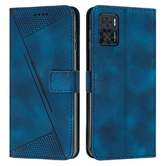 Leather Case Stands Flip Cover Holder Y07X for Motorola Moto E22i Blue