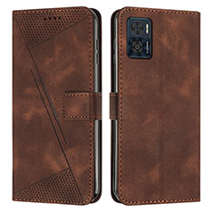 Leather Case Stands Flip Cover Holder Y07X for Motorola Moto E22i Brown