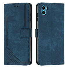 Leather Case Stands Flip Cover Holder Y07X for Motorola Moto E22S Blue