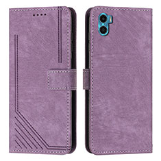 Leather Case Stands Flip Cover Holder Y07X for Motorola Moto E22S Purple