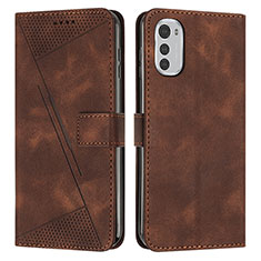 Leather Case Stands Flip Cover Holder Y07X for Motorola Moto E32 Brown