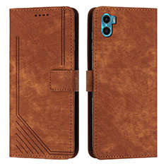 Leather Case Stands Flip Cover Holder Y07X for Motorola Moto E32 India Brown