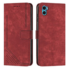 Leather Case Stands Flip Cover Holder Y07X for Motorola Moto E32 India Red