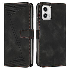 Leather Case Stands Flip Cover Holder Y07X for Motorola Moto G53j 5G Black